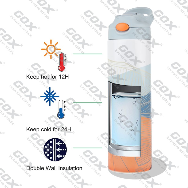 GOX China OEM Vakuumisolierte Wasserflasche für Kinder mit automatischem Öffnungsdeckel und Strohhalm 5