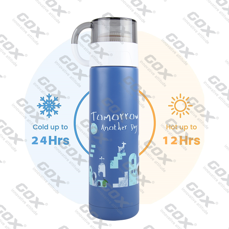 GOX China OEM Dual-wall Insulated Stainless Steel Water Bottle With Plastic Cup 6